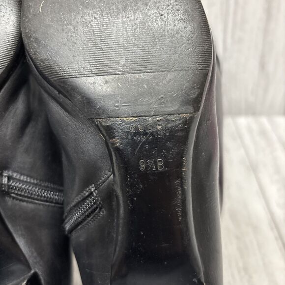 Womens Size 9.5 Gucci Black Leather Riding Boots Bamboo Gold Charm - Picture 13 of 16